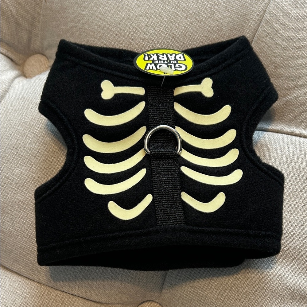 Glow in the Dark Skeleton Dog Harness - Black